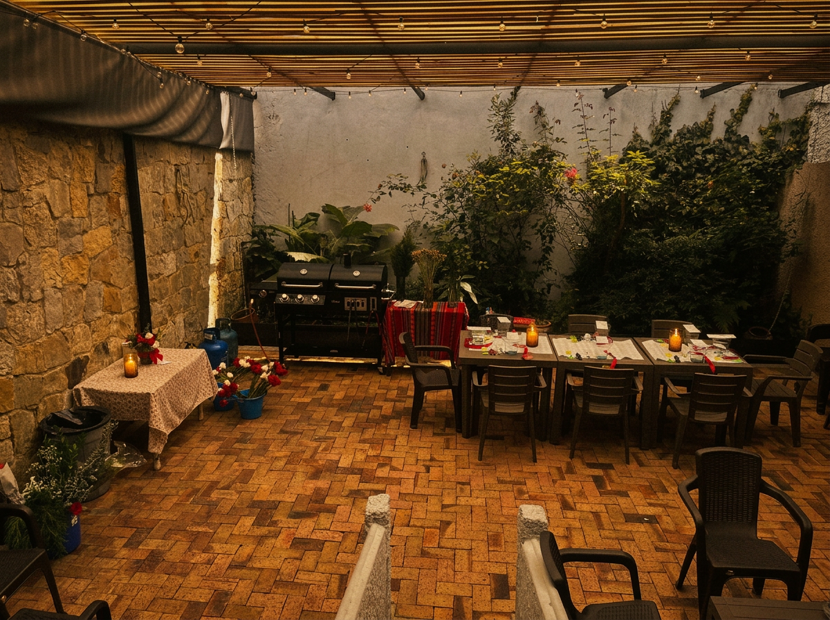 Terraza preparada para una cena privada en Casa Apolonia